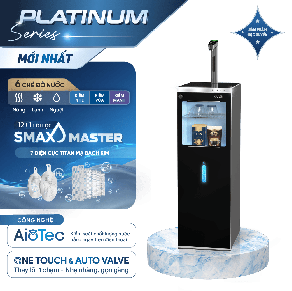 Máy lọc nước nóng lạnh Hydro-ion kiềm Karofi PLATINUM SA5